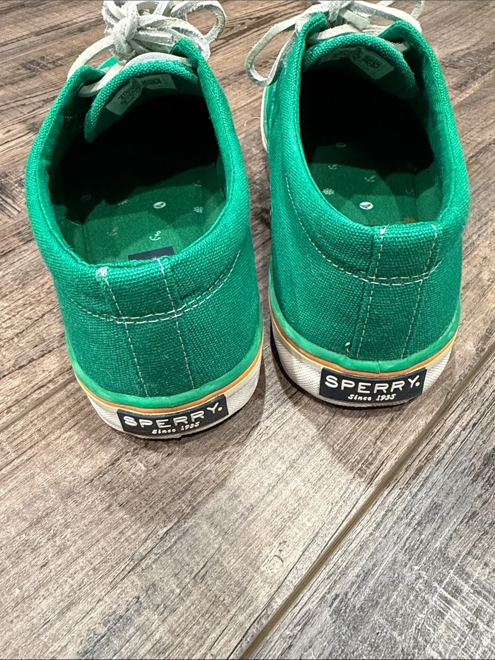 Sperry Low-Top Canvas Sneakers in Green with White Accents
